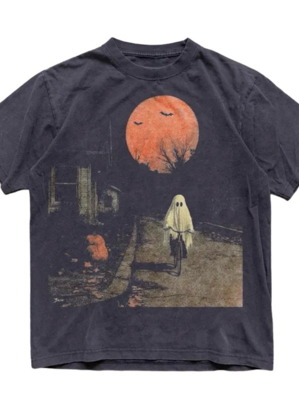 Halloween Ghost Graphic Tee - Black